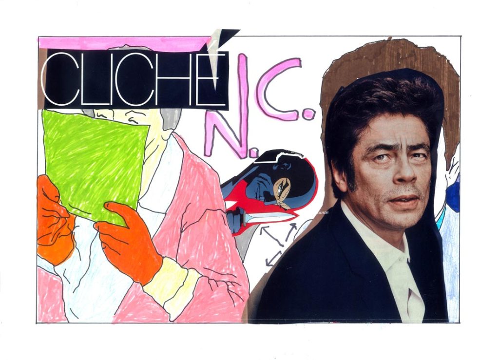 Severino e Giovanna, “N.C.”, 2020. Matite colorate, pennarelli e collage su carta, 24 x 33 cm.