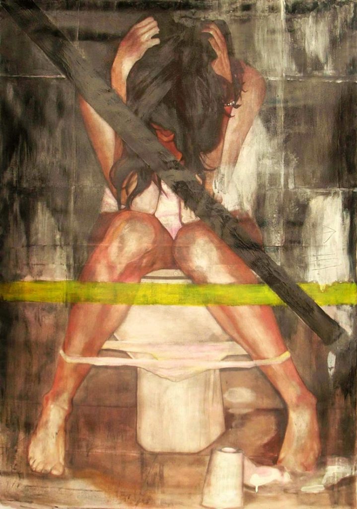 “Disperata con cesso numero tre”, 2006. Tecnica mista su tela, 115 x 80 cm.